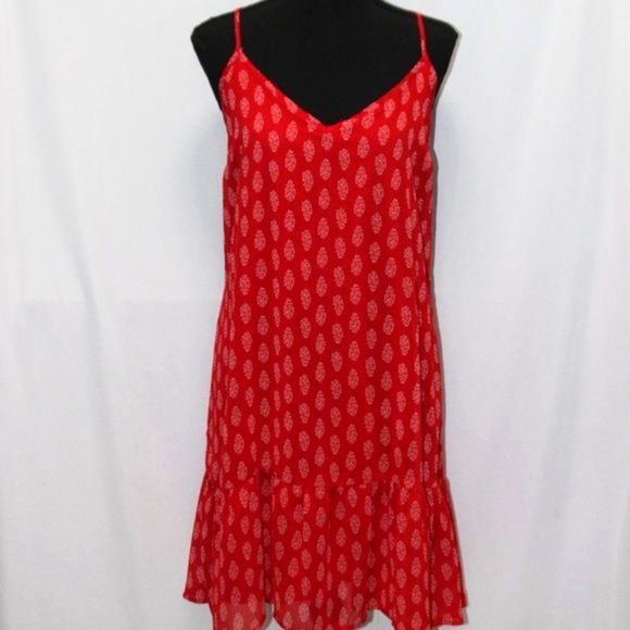 Old Navy Red and White Pattern Strappy Sun Dress with Ruffle Hem - Picture 2 of 15